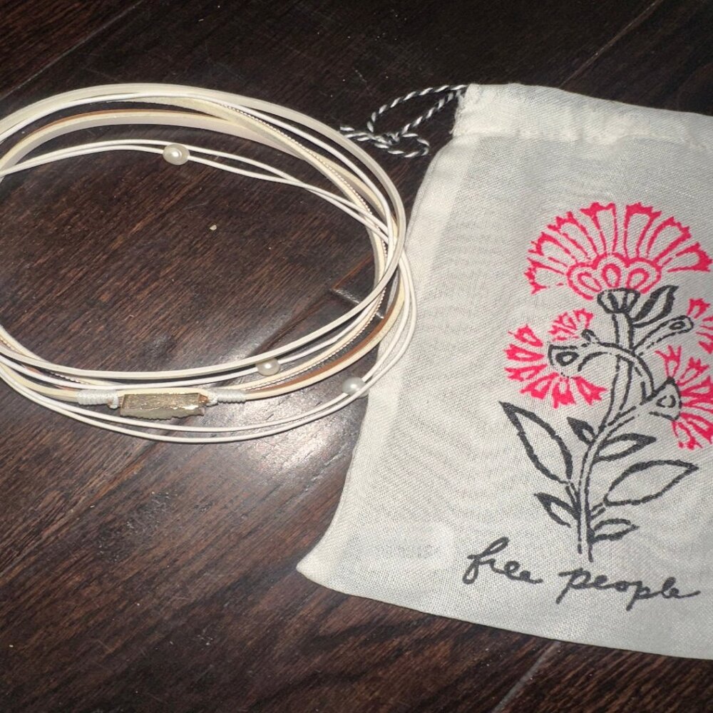 Free People Pearl & Leather Wrap necklace